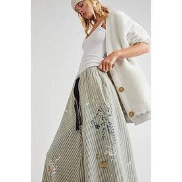 Free People pin striped paint splatter clover wide leg pants - Picture 7 of 9